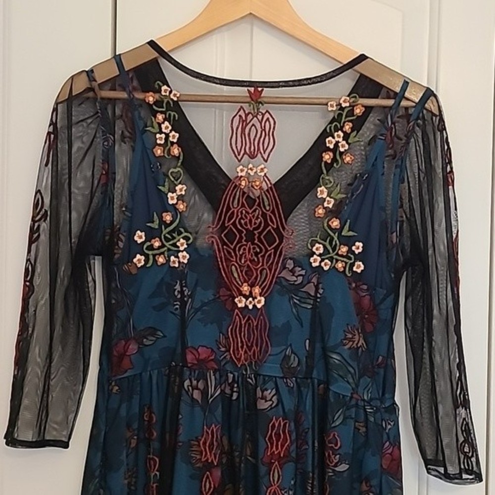 Eshakti Embellished Tulle Floral Print Georgette Empire Dress Size S - Picture 7 of 16